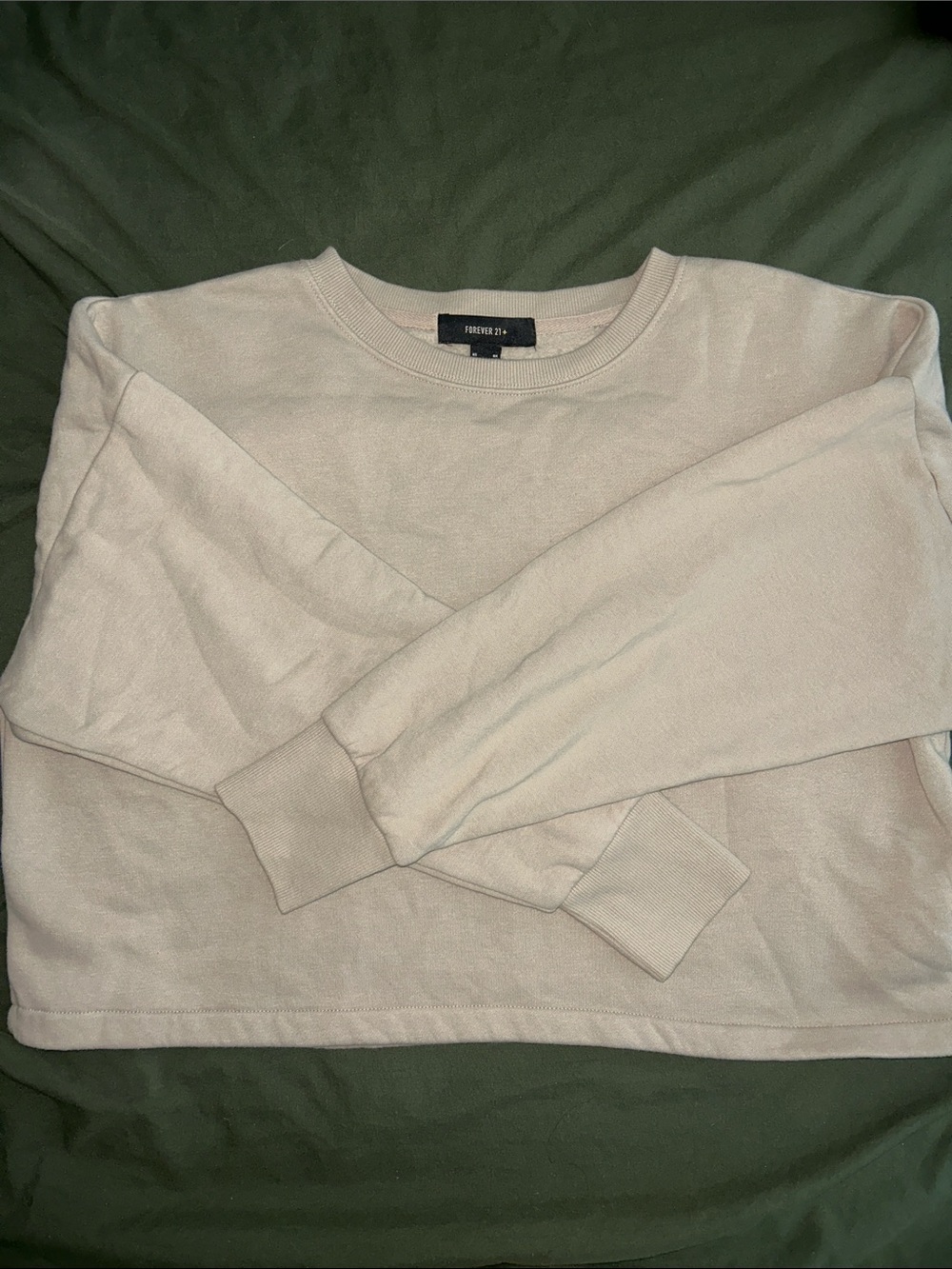 Forever 21 Light Cream Crewneck Cropped Sweatshirt